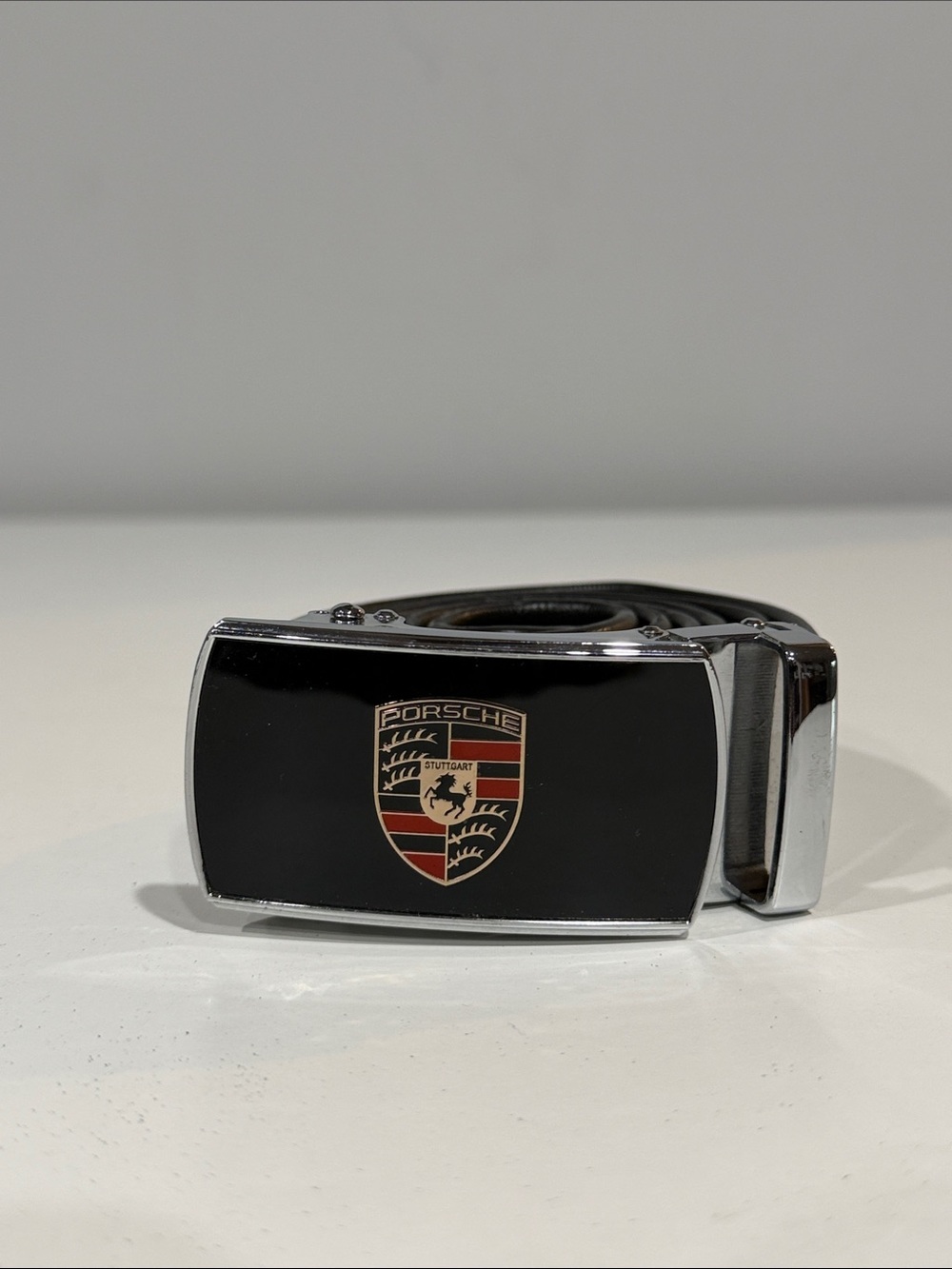 Porsche Black Logo Buckle Belt - Men 51”